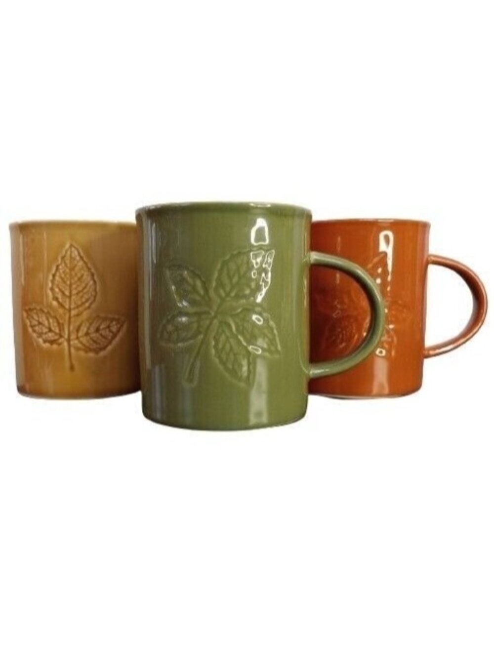 Lillian Vernon Mugs Autumn Leaf Impression Gift Collectible Coffee Cups Set of 3